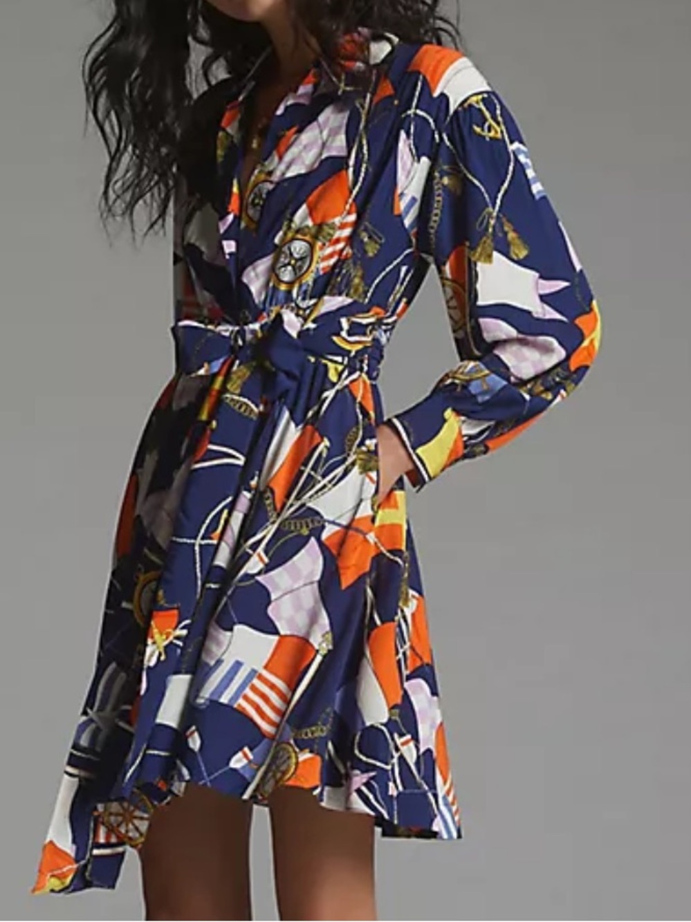 Maeve by Anthropologie Nautical Mini Shirtdress in navy multicolor, Size XSP